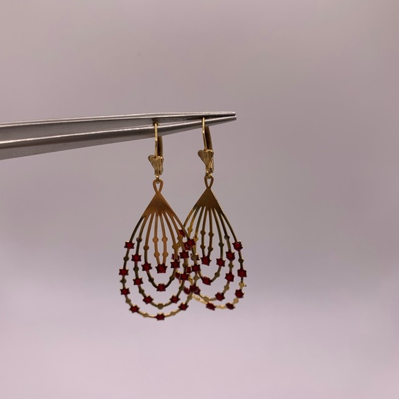 Vintage gold tone red stars earrings - Picture 5 of 6